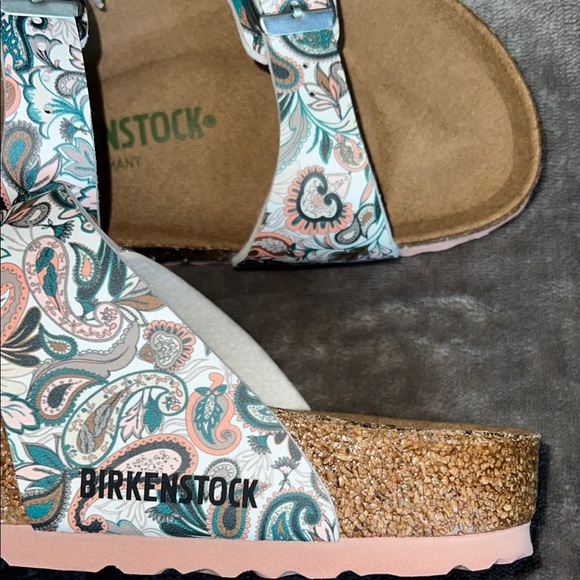 Birkenstock Green and White Sandals with Cork Footbed - Picture 12 of 14